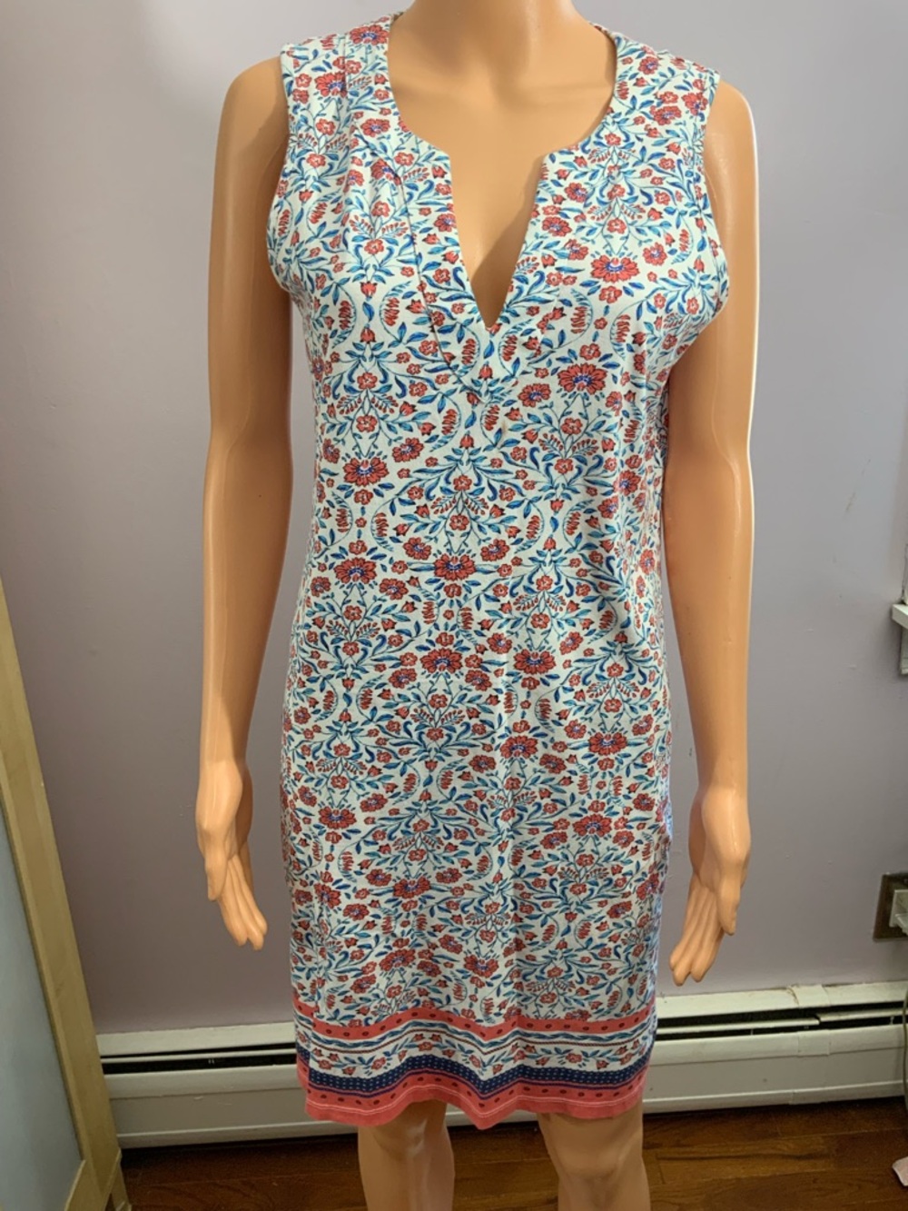 Lands' End Coral & Teal Floral Notch-Neck Shift Dress - Picture 2 of 3